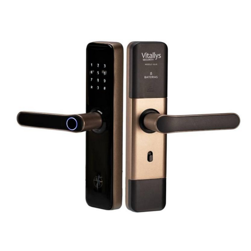 Fechadura digital Motorola Vitallys VSL-11 instalada em porta residencial